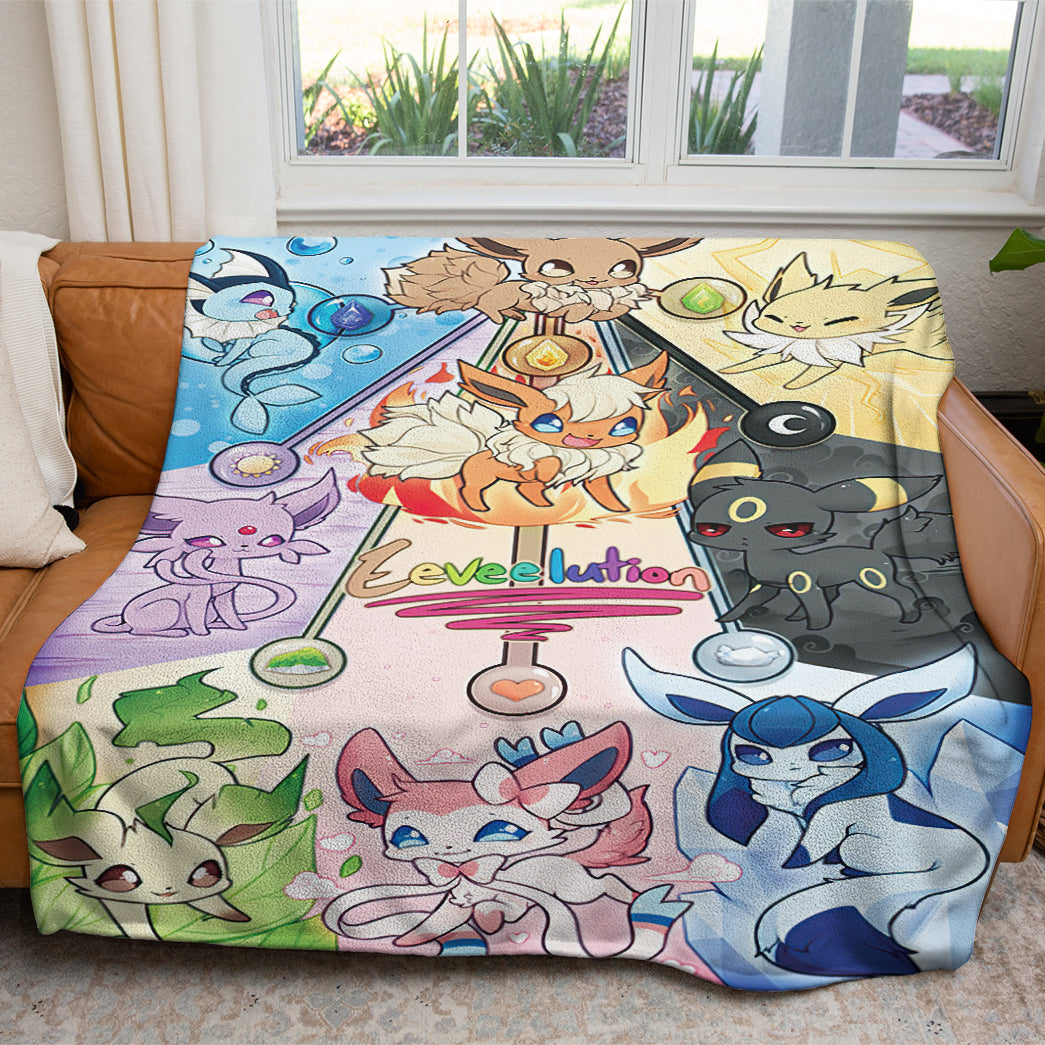 Anime PKM Eevee Evolution Custom 2-Side Printed Thicken Soft Blanket