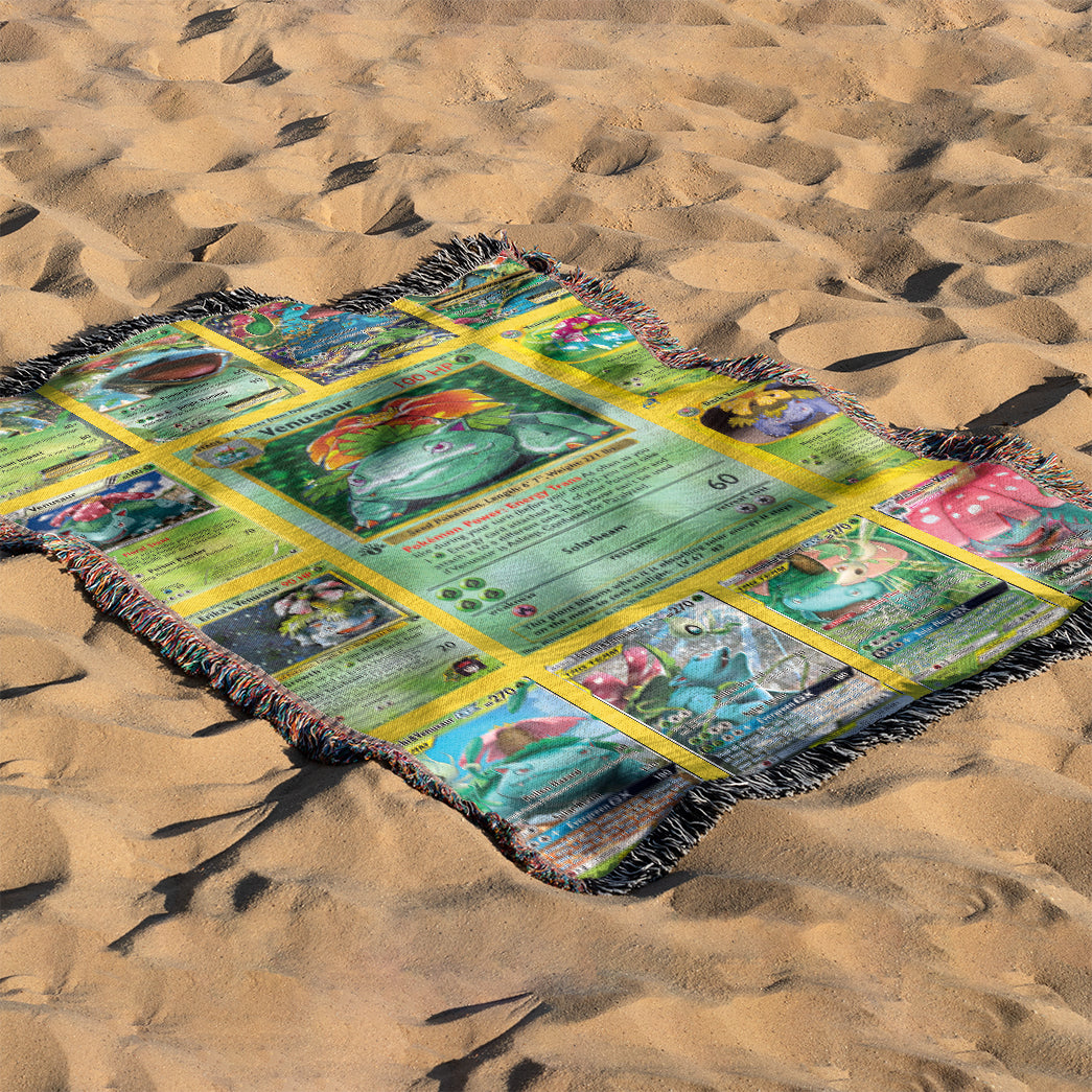 Anime PKM Venusaur Cards Version 2 Custom Woven Blanket