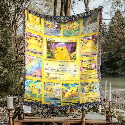 Anime PKM Pikachu Cards Version 2 Custom Woven Blanket