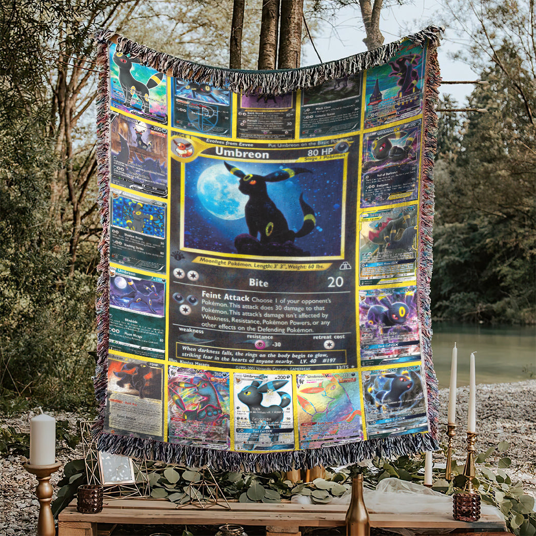 Anime PKM Umbreon Cards Custom Woven Blanket