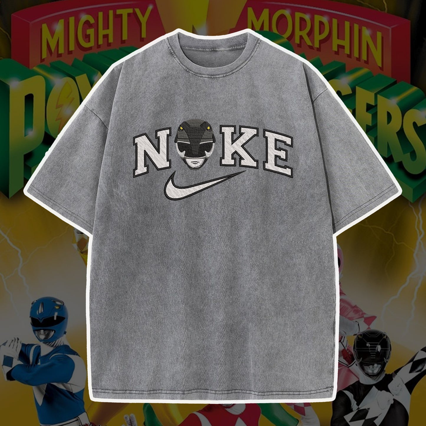 Personalized Embroidered Mighty Morphin Power Rangers NKE Bootleg Rap Tee