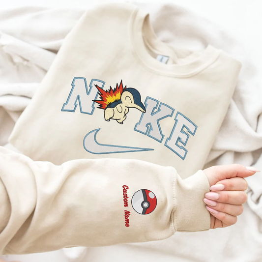 Embroidered PKM Cyndaquil Custom Hoodie T-Shirt Sweatshirt