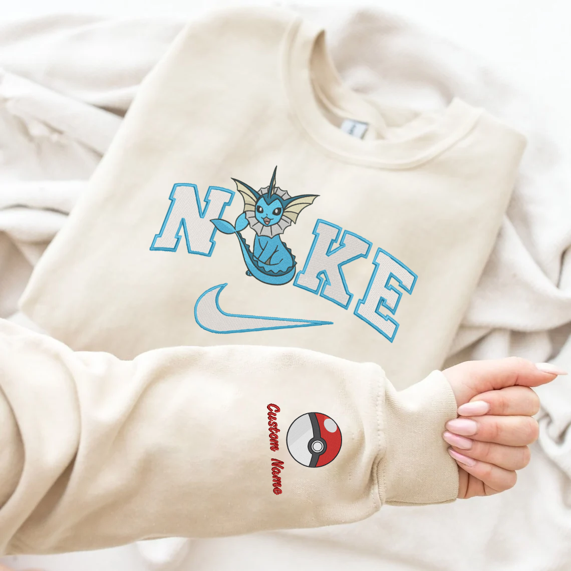 Embroidered PKM Vaporeon Custom Hoodie T-Shirt Sweatshirt