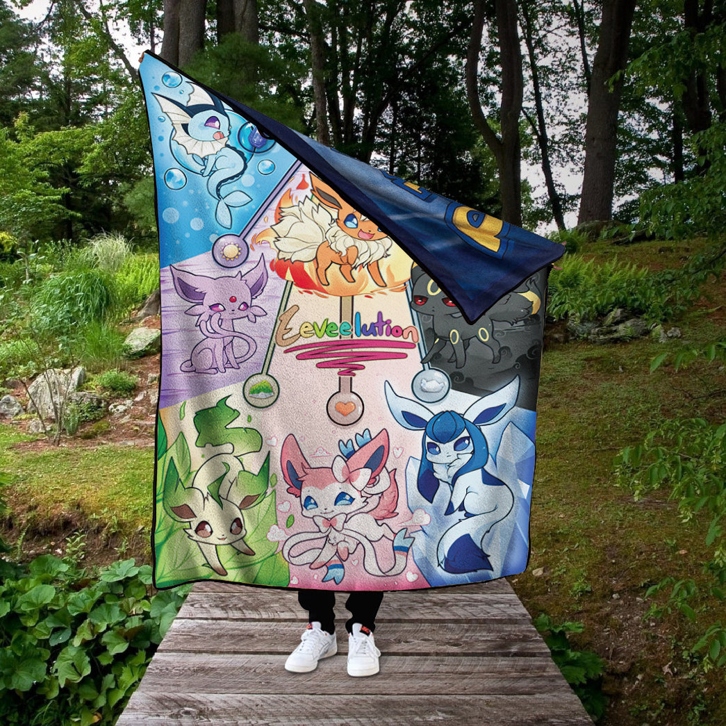 Anime PKM Eevee Evolution Custom 2-Side Printed Thicken Soft Blanket