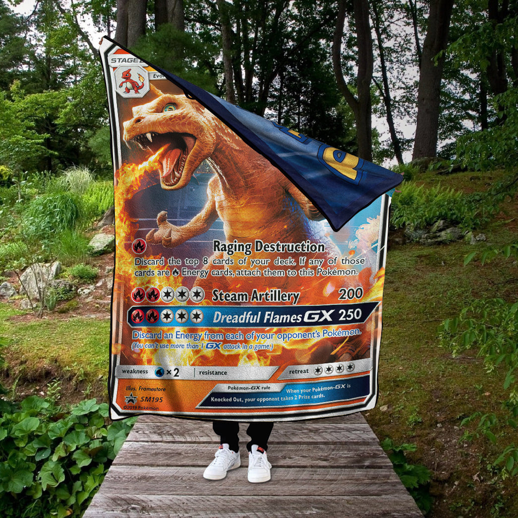 Anime PKM Charizard GX Custom 2-Side Printed Thicken Soft Blanket