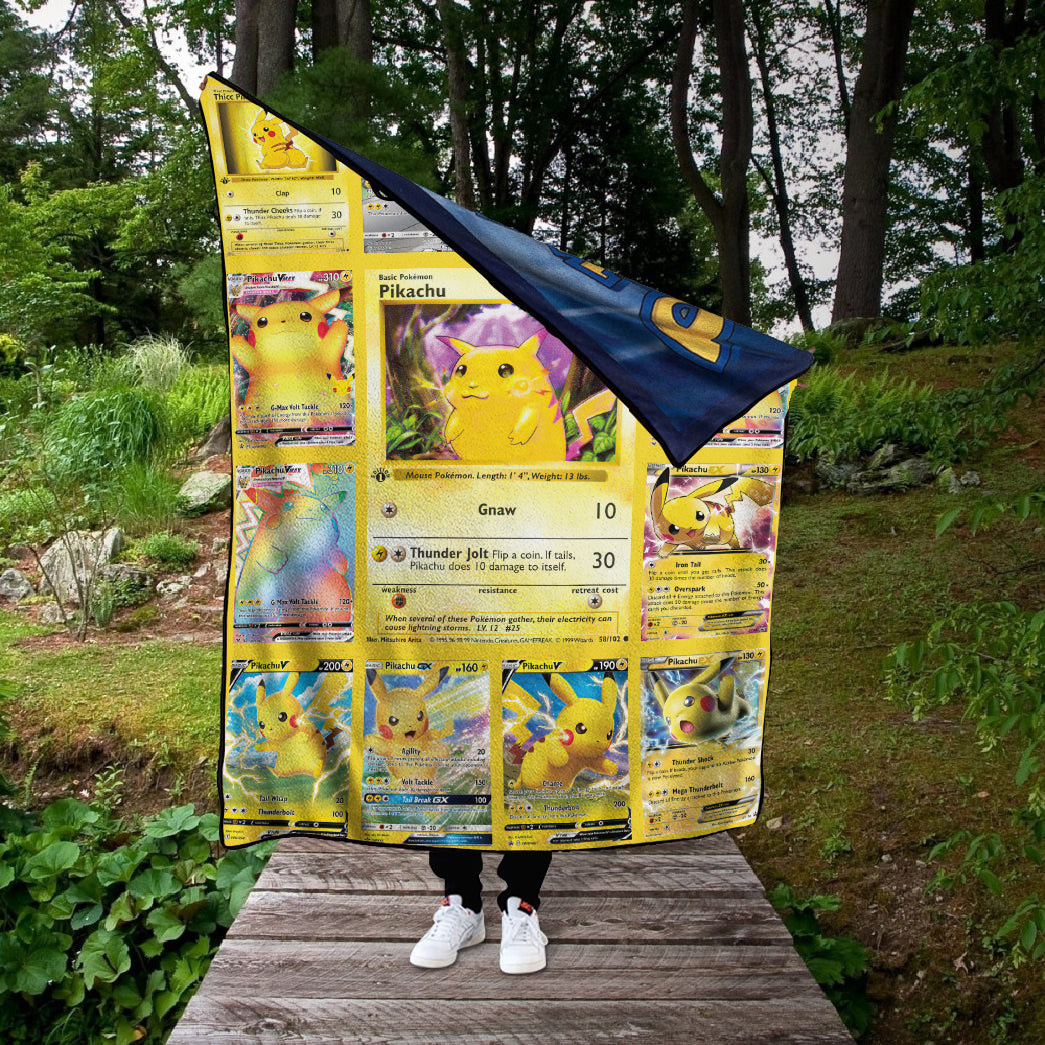 Anime PKM Pikachu Cards Version 2 Custom 2-Side Printed Thicken Soft Blanket