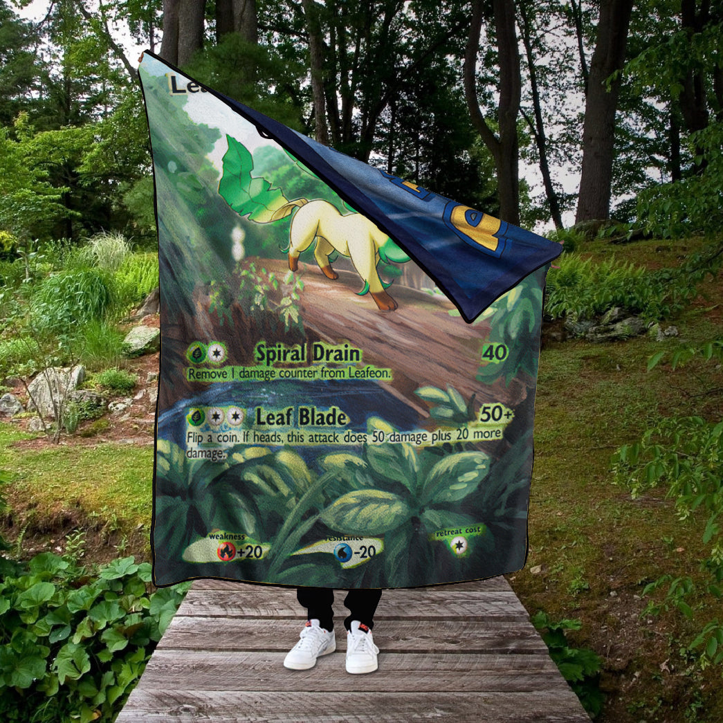 Anime PKM Painted Leafeon Custom 2-Side Printed Thicken Soft Blanket