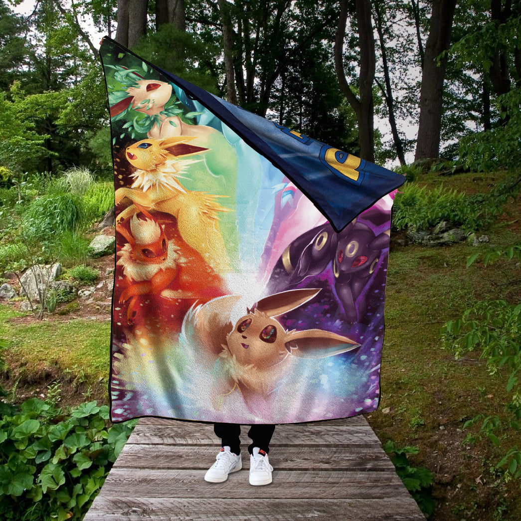 Anime PKM Eevee Rainbow Custom 2-Side Printed Thicken Soft Blanket