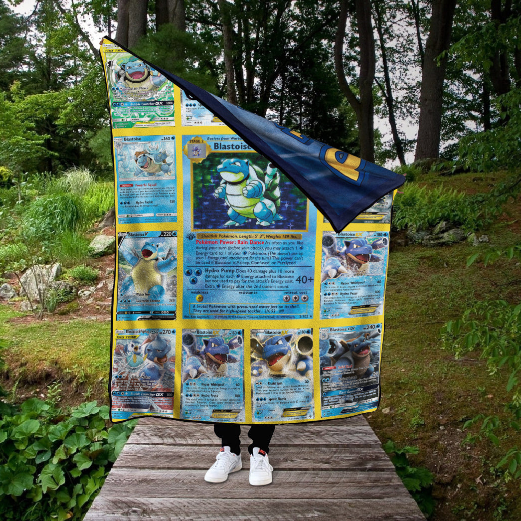 Anime PKM Blastoise Cards Version 2 Custom 2-Side Printed Thicken Soft Blanket