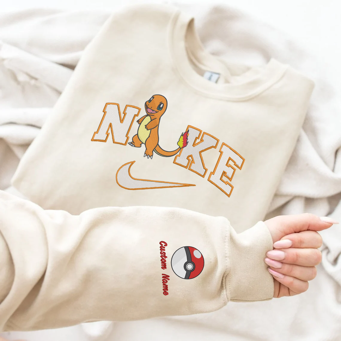 Embroidered PKM Charmander Custom Hoodie T-Shirt Sweatshirt