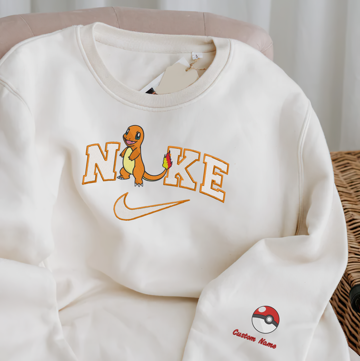 Embroidered PKM Charmander Custom Hoodie T-Shirt Sweatshirt