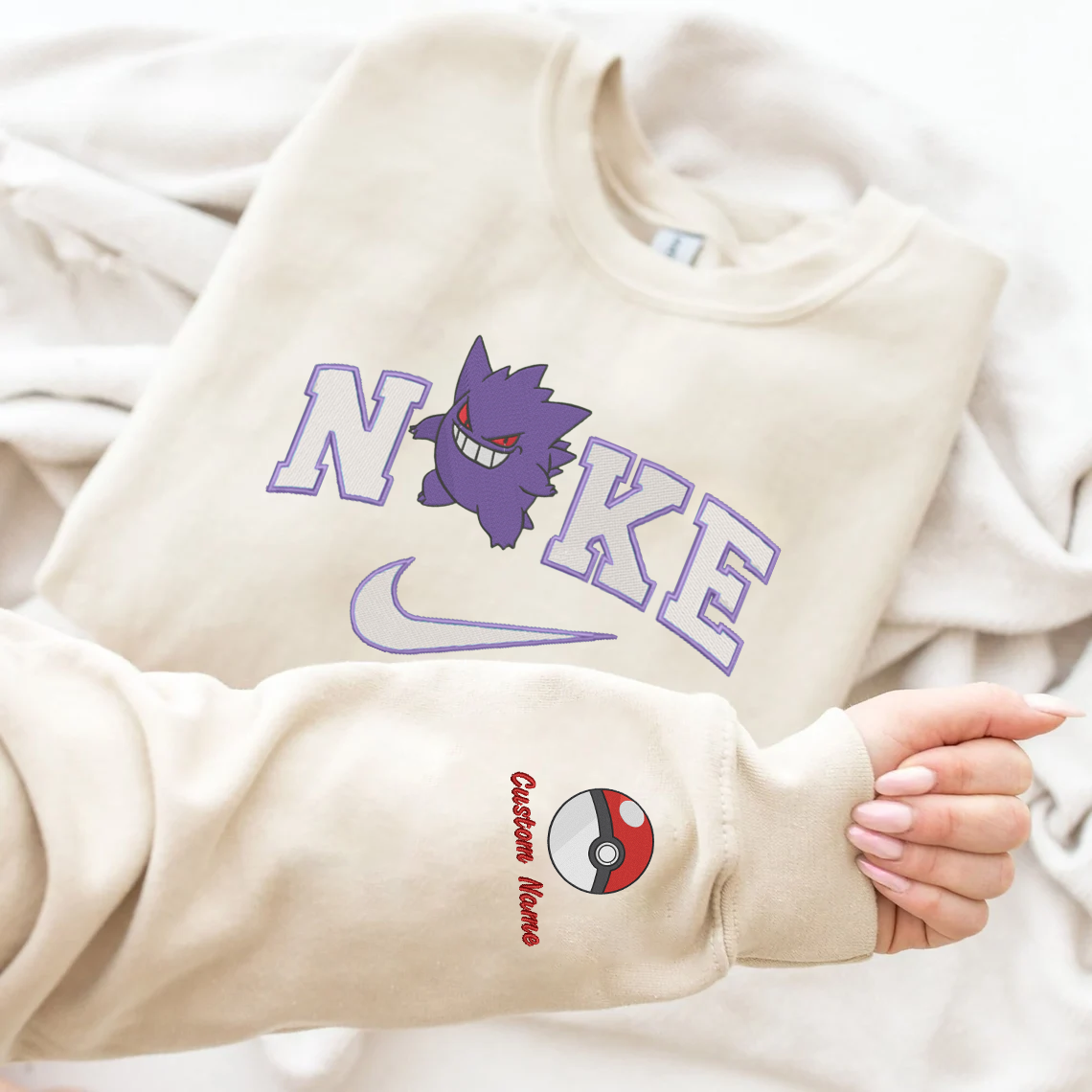 Embroidered PKM Gengar Custom Hoodie T-Shirt Sweatshirt