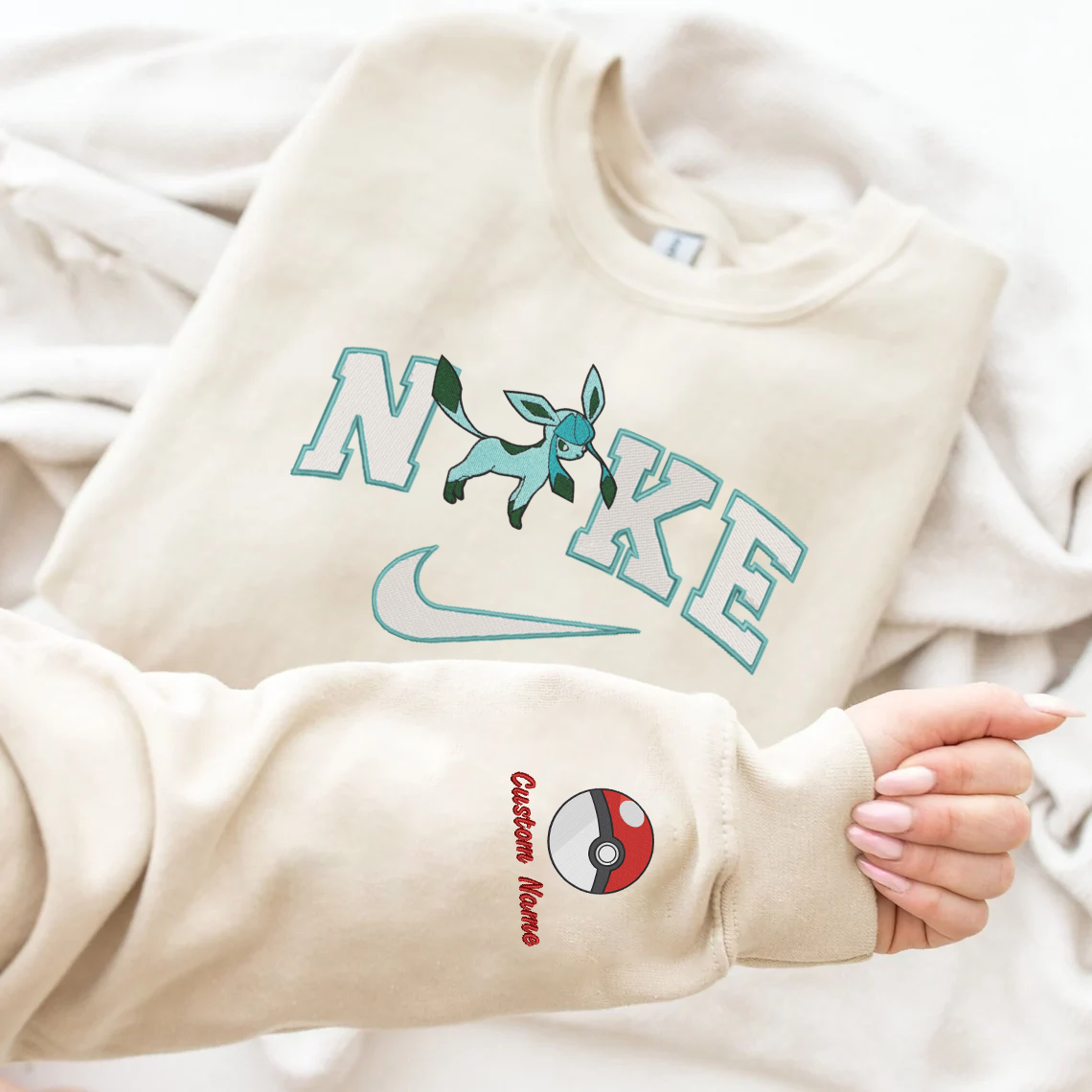 Embroidered PKM Glaceon Custom Hoodie T-Shirt Sweatshirt