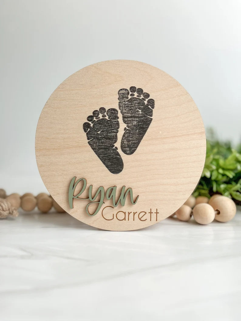 Personalized Baby Announcement Sign With Birth Stats Footprint Sign For Newborn