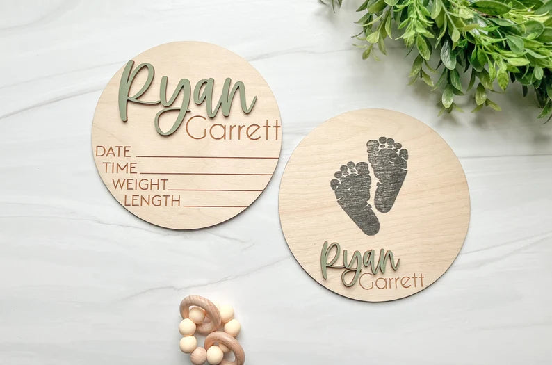 Personalized Baby Announcement Sign With Birth Stats Footprint Sign For Newborn