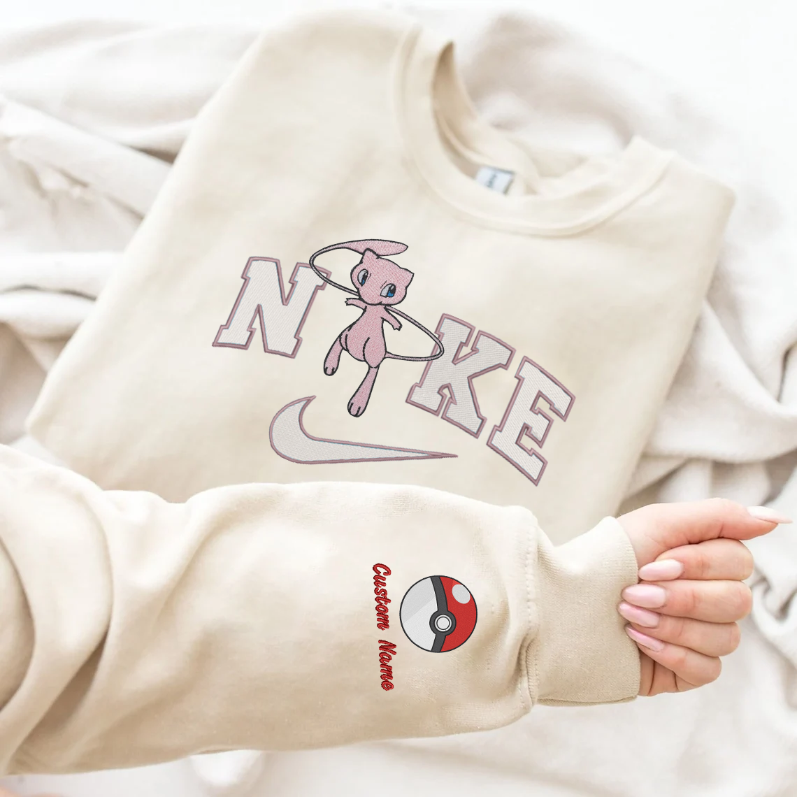 Embroidered PKM Mew Custom Hoodie T-Shirt Sweatshirt