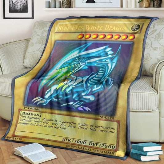 Anime YGOO Blue Eyes White Dragon 1st Edition Custom Soft Blanket