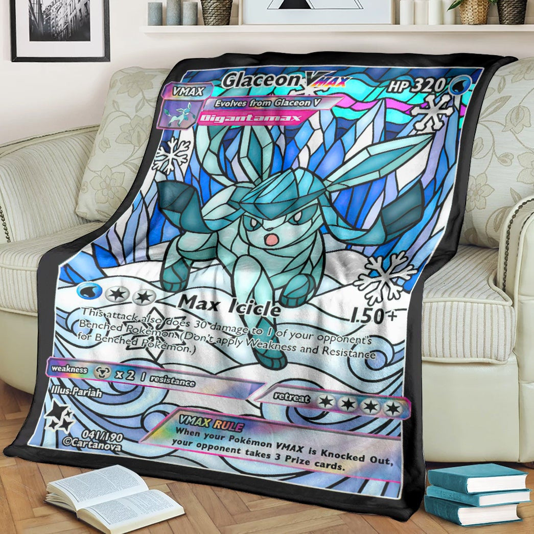 Anime Pkm Card Glaceon Hybrid Vmax Stain Glass Custom Soft Blanket / S/(43X55)