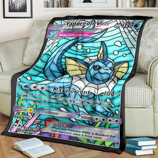 Anime Pkm Card Vaporeon Hybrid Vmax Stain Glass Custom Soft Blanket / S/(43X55)