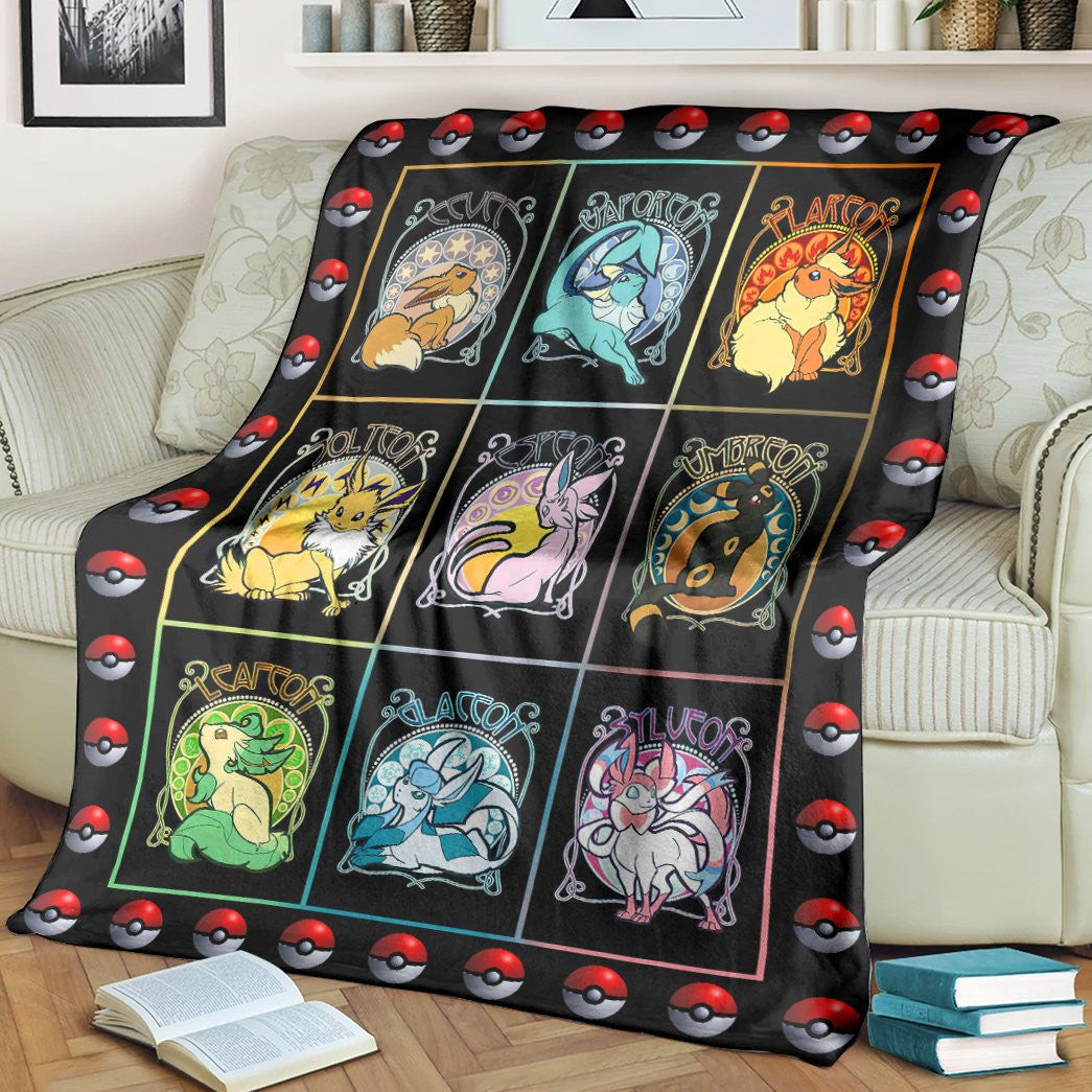 Anime Pkm Eevee Evolution Poke Ball Custom Soft Blanket / S/(43X55)