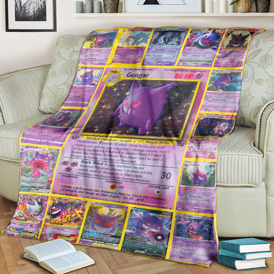 Anime Pkm Gengar Cards Custom Soft Blanket