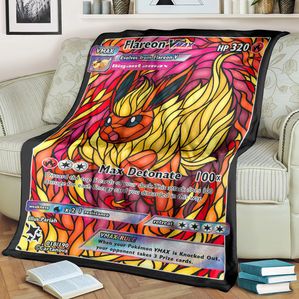 Anime Pkm Card Flareon Hybrid Vmax Stain Glass Custom Soft Blanket / S/(43X55)