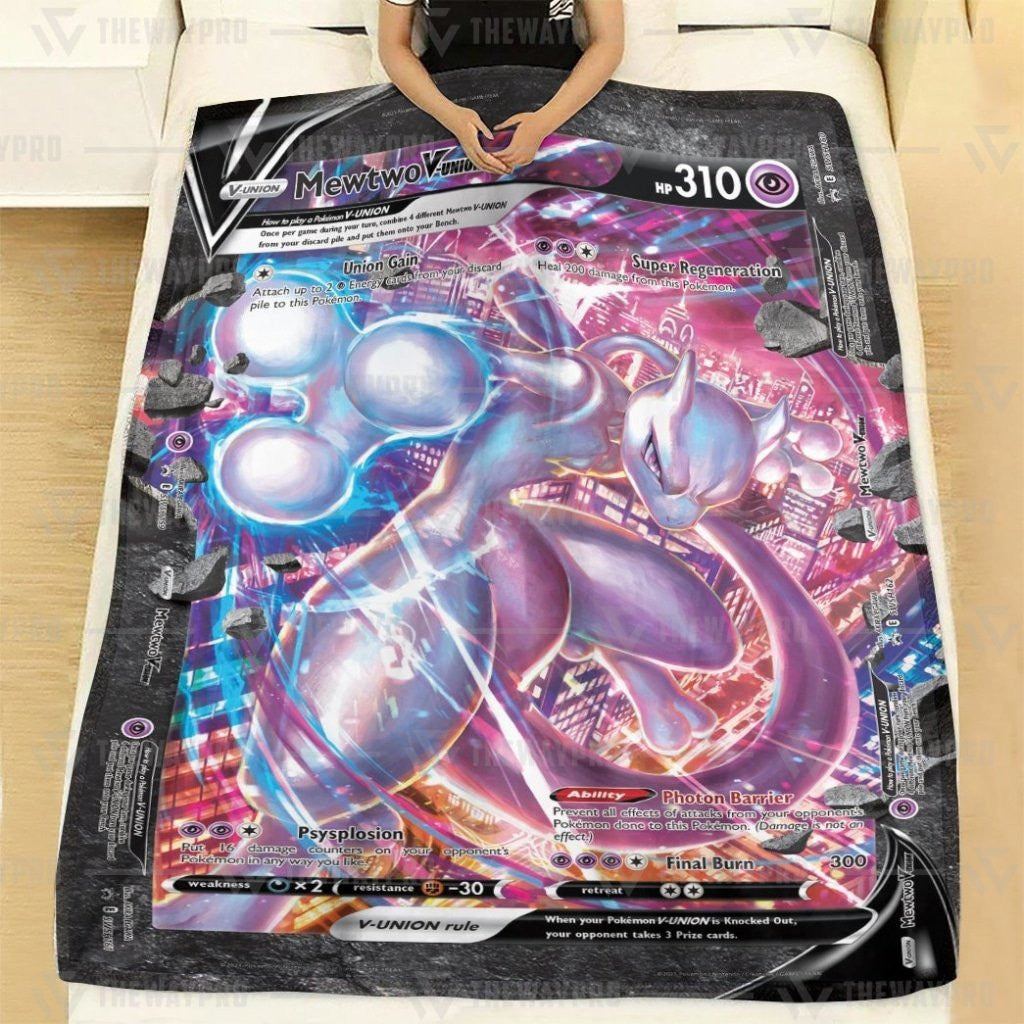 Anime Pkm Mewtwo V Union Custom Soft Blanket