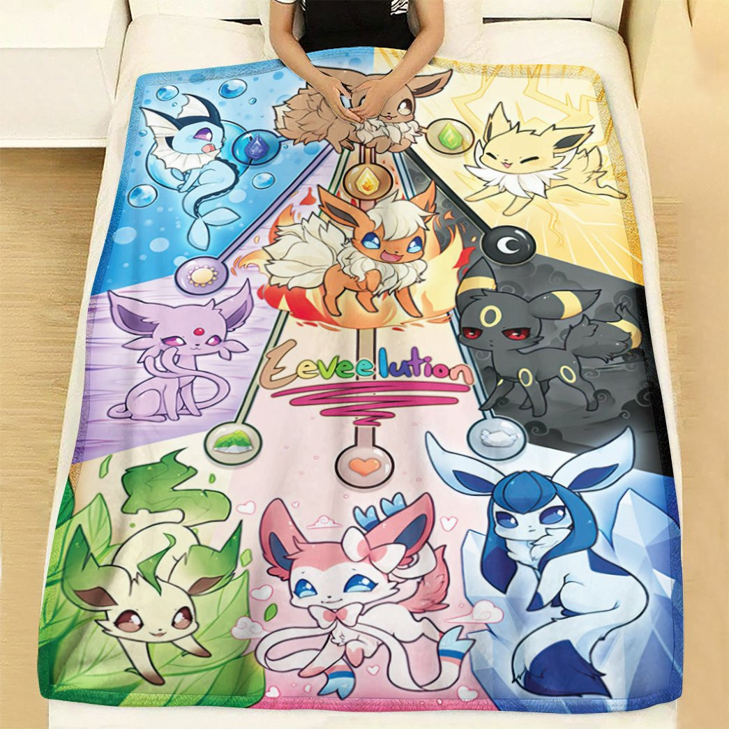 Anime Pkm Eevee Evolution Custom Soft Blanket