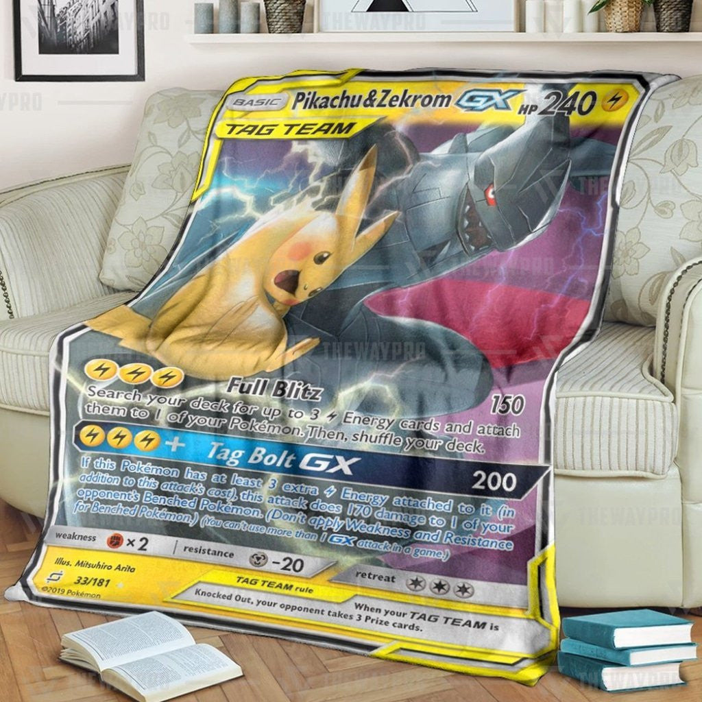 Anime Pkm Pikachu & Zekrom-Gx · Team Up Custom Soft Blanket / S/(43X55)