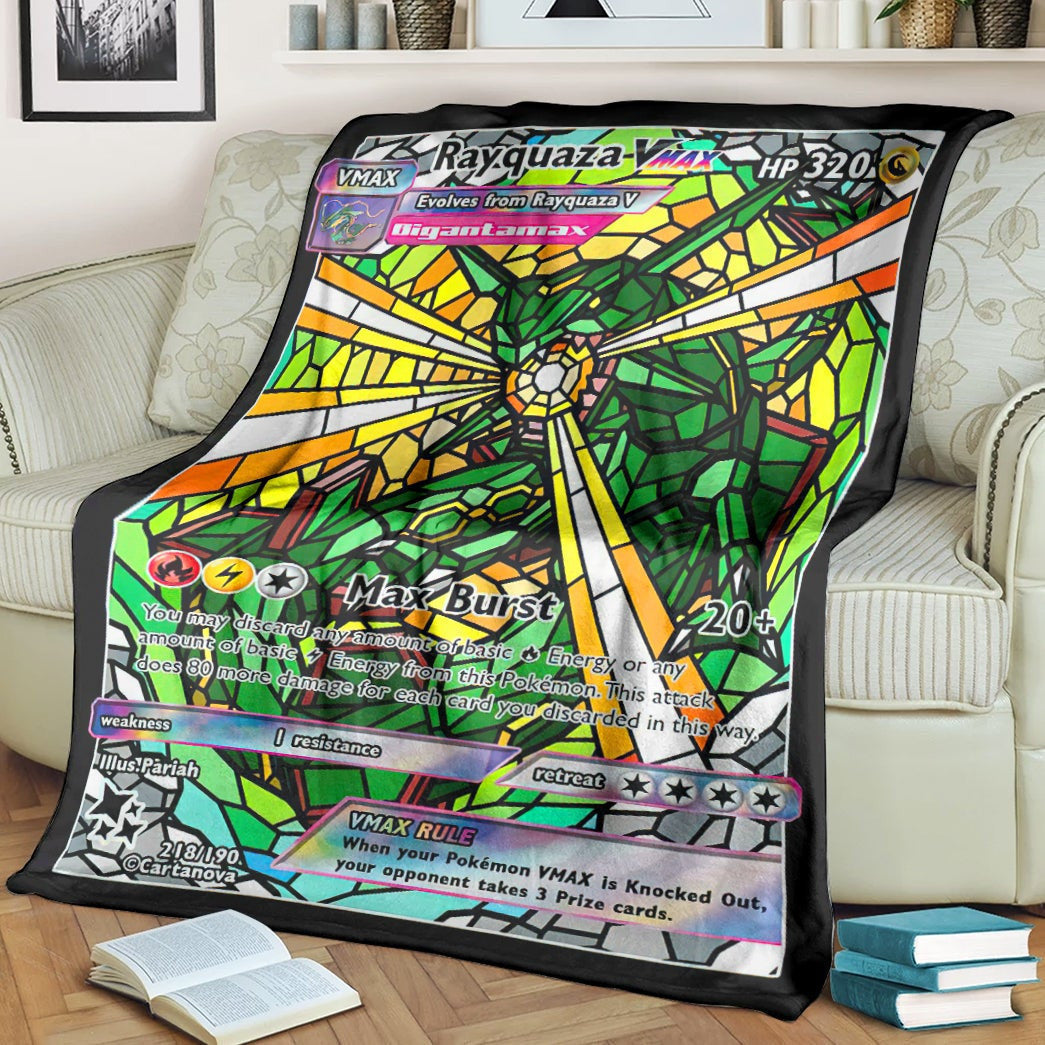 Anime Pkm Card Rayquaza Hybrid Vmax Glass Custom Soft Blanket / S/(43X55)