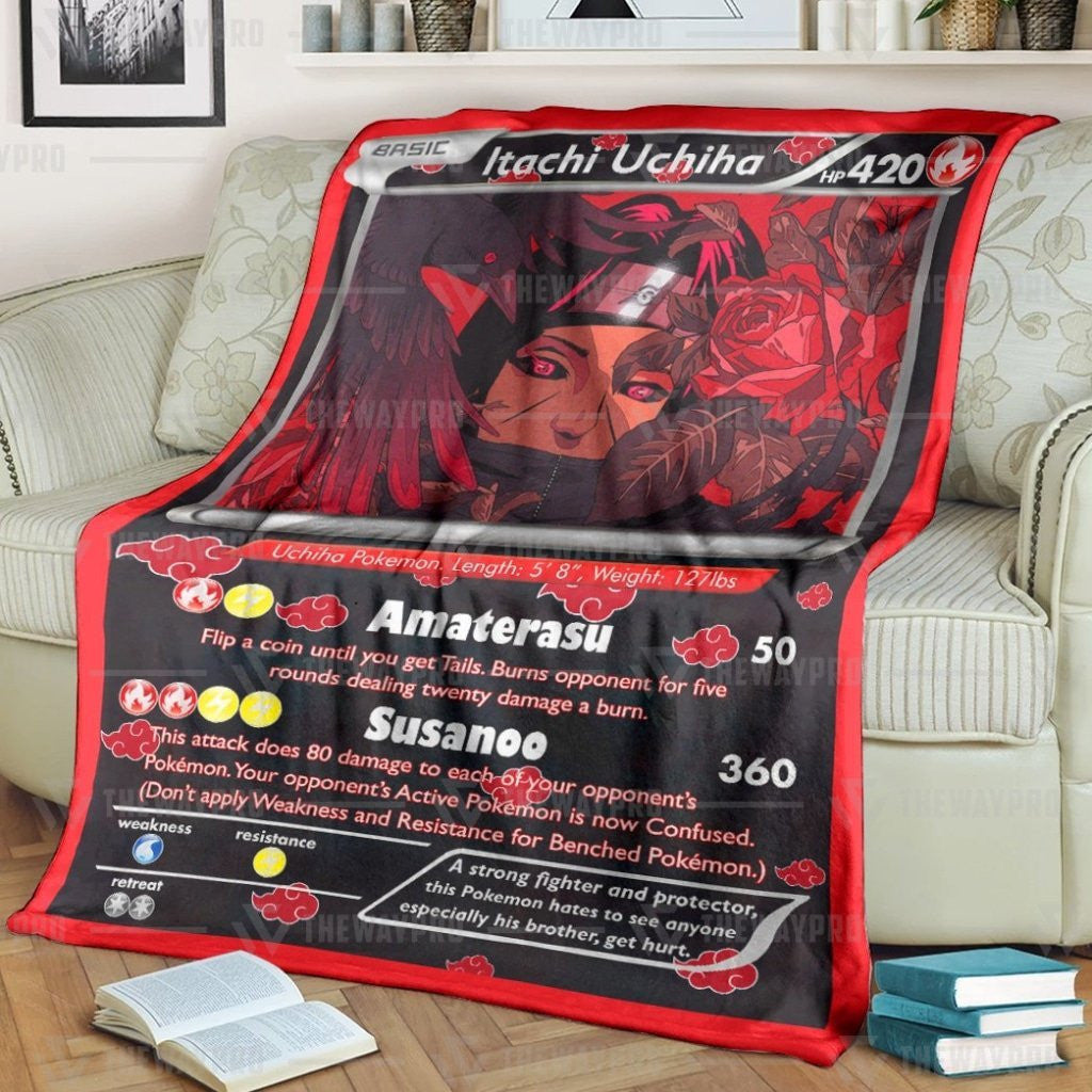 Anime Naruto Shippuden Itachi Uchiha X Pkm Card Custom Soft Blanket / S/(43X55)