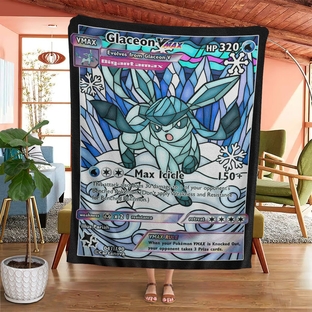 Anime Pkm Card Glaceon Hybrid Vmax Stain Glass Custom Soft Blanket