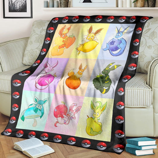 Anime Pkm Eeveelutions And Fruit Custom Soft Blanket / S/(43X55)