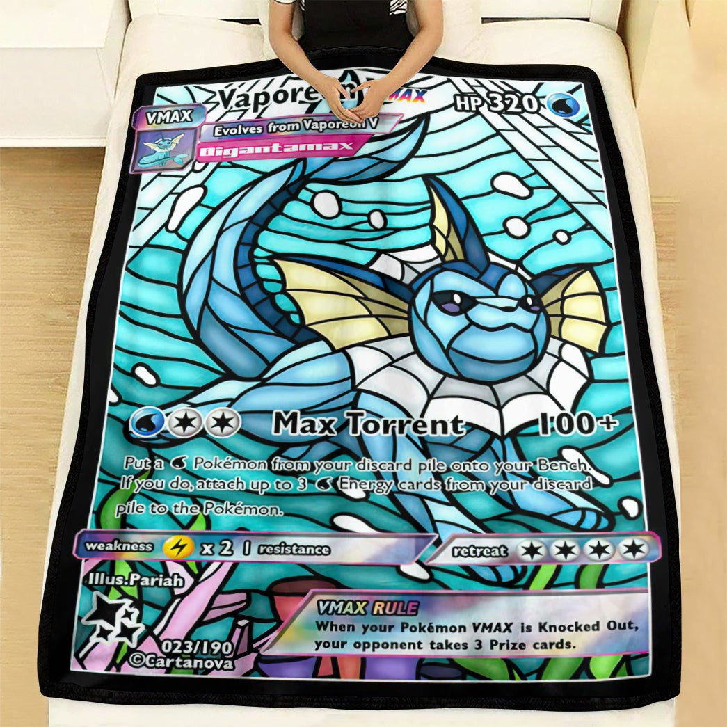 Anime Pkm Card Vaporeon Hybrid Vmax Stain Glass Custom Soft Blanket