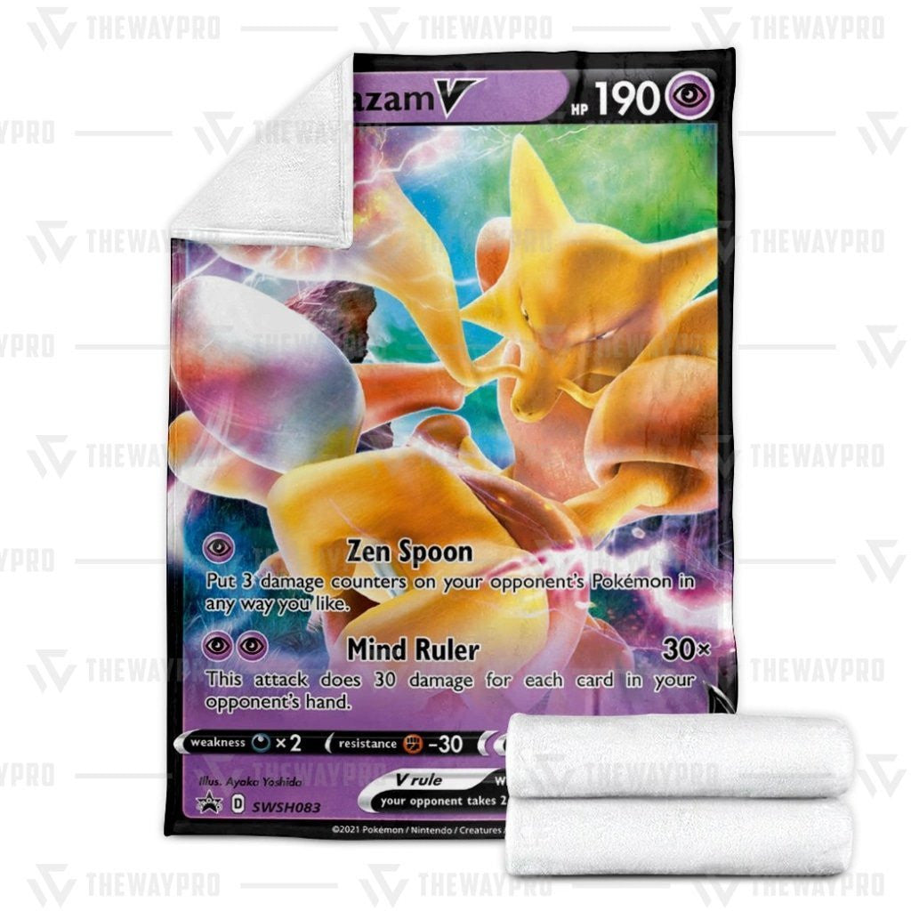 Anime Pkm Alakazam V Custom Soft Blanket