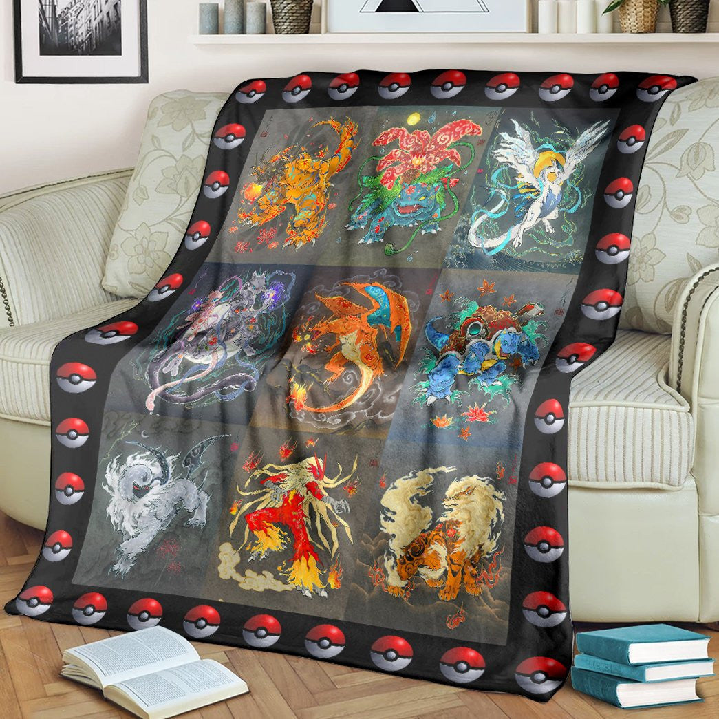 Anime Pkm Evolution Poke Ball Around Custom Soft Blanket / S/(43X55)