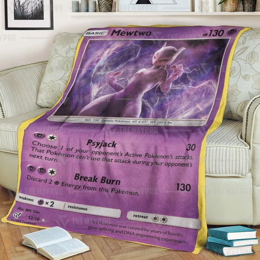 Anime Pkm Detective Pikachu Rare Holo Mewtwo Custom Soft Blanket / S/(43X55)