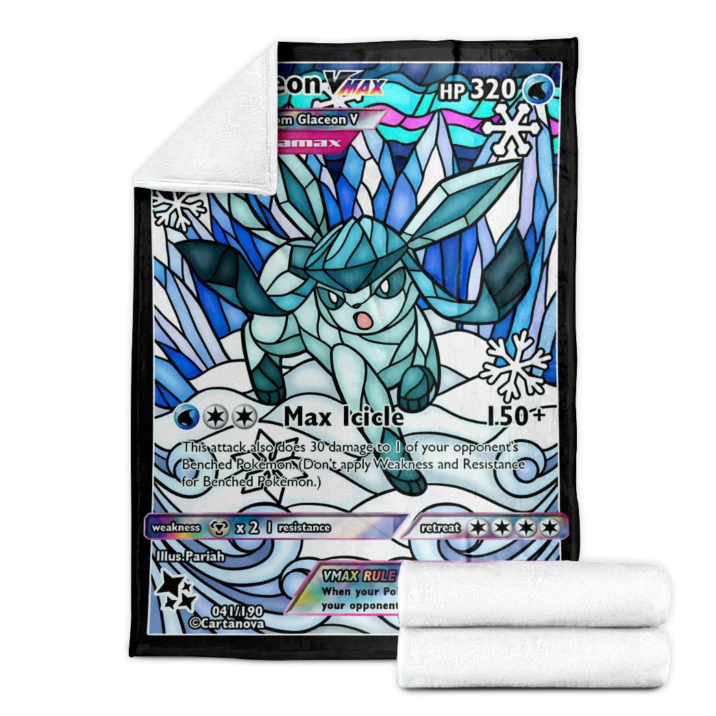 Anime Pkm Card Glaceon Hybrid Vmax Stain Glass Custom Soft Blanket