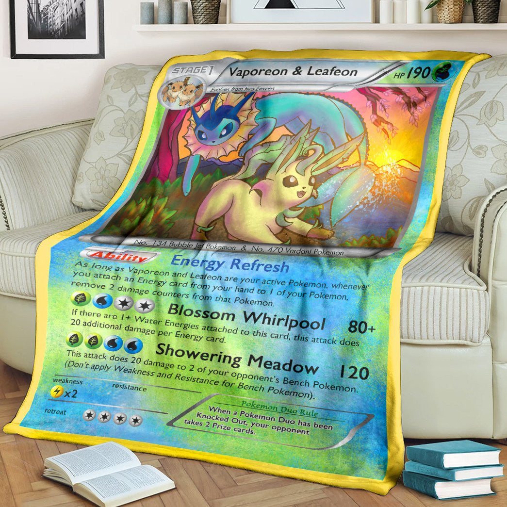 Anime Pkm Vaporeon And Leafeon Duo Card Custom Soft Blanket / S/(43X55)