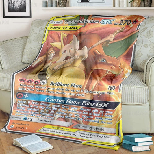 Anime Pkm Charizard Braixen Gx Cosmic Eclipse Custom Soft Blanket / S/(43X55)