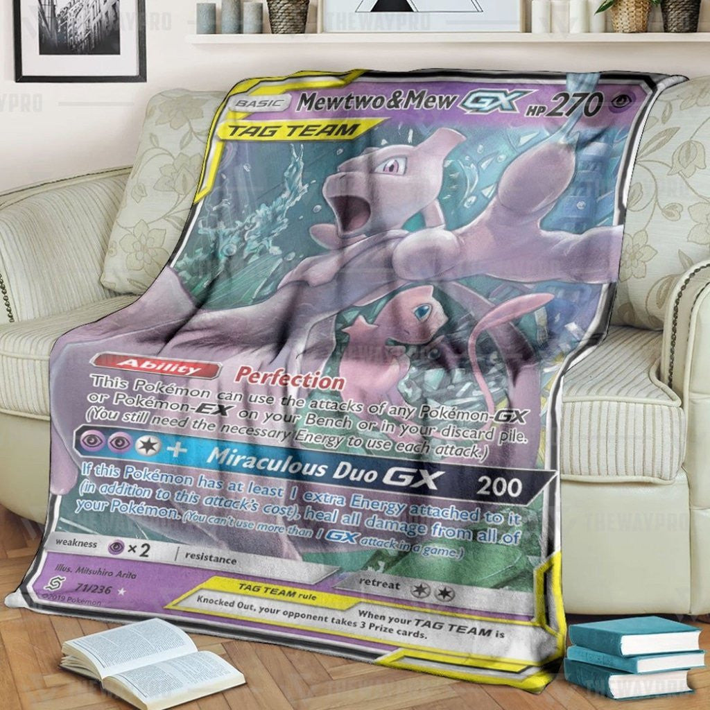 Anime Pkm Mewtwo & Mew-Gx Unified Minds Custom Soft Blanket / S/(43X55)