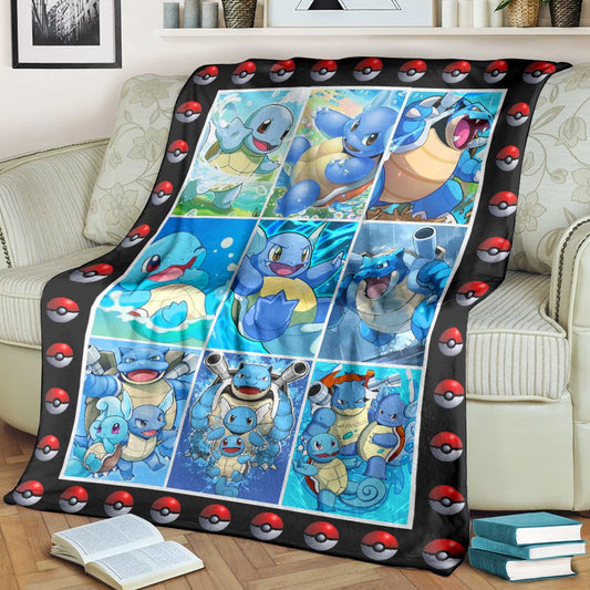 Anime Pkm Squirtle Wartortle Blastoise Poke Ball Custom Soft Blanket / S/(43X55)