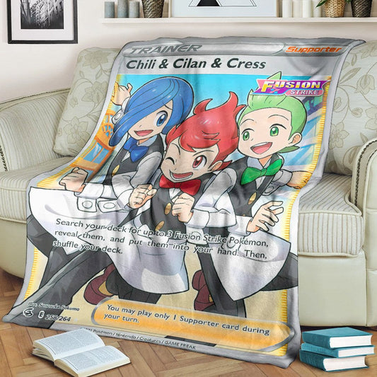 Anime Pkm Chili & Cilan Cress Trainer Custom Soft Blanket / S/(43X55)