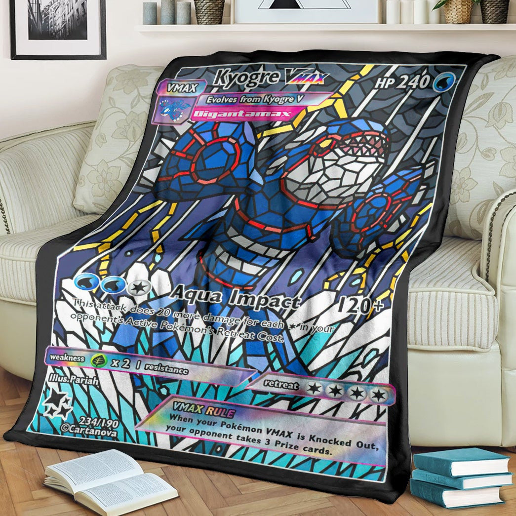 Anime Pkm Card Kyogre Hybrid Vmax Stain Glass Custom Soft Blanket / S/(43X55)