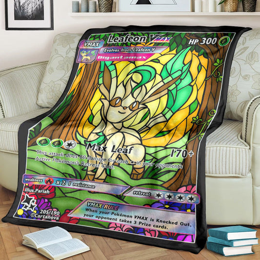 Anime Pkm Card Leafeon Hybrid Vmax Stain Glass Custom Soft Blanket / S/(43X55)