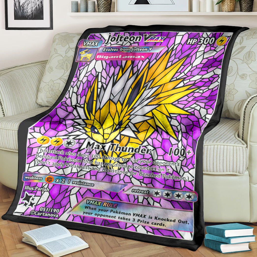 Anime Pkm Card Jolteon Hybrid Vmax Stain Glass Custom Soft Blanket / S/(43X55)