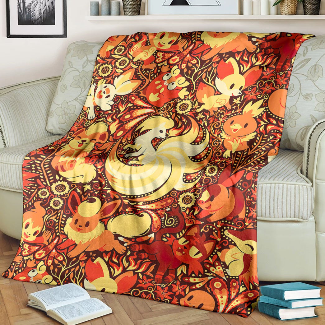 Anime Pkm Fire Poke Seamless Pattern Custom Soft Blanket / S/(43X55)