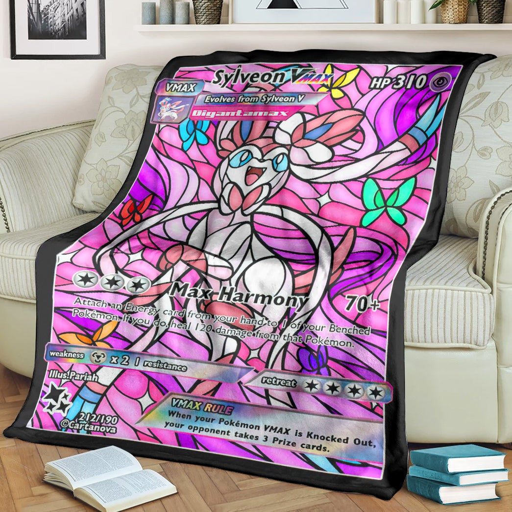 Anime Pkm Card Sylveon Hybrid Vmax Stain Glass Custom Soft Blanket / S/(43X55)