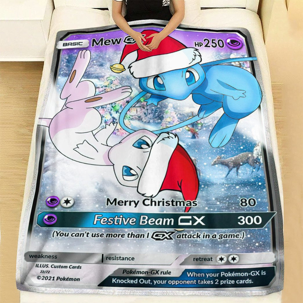 Anime Pkm New Christmas Mew Gx Custom Soft Blanket