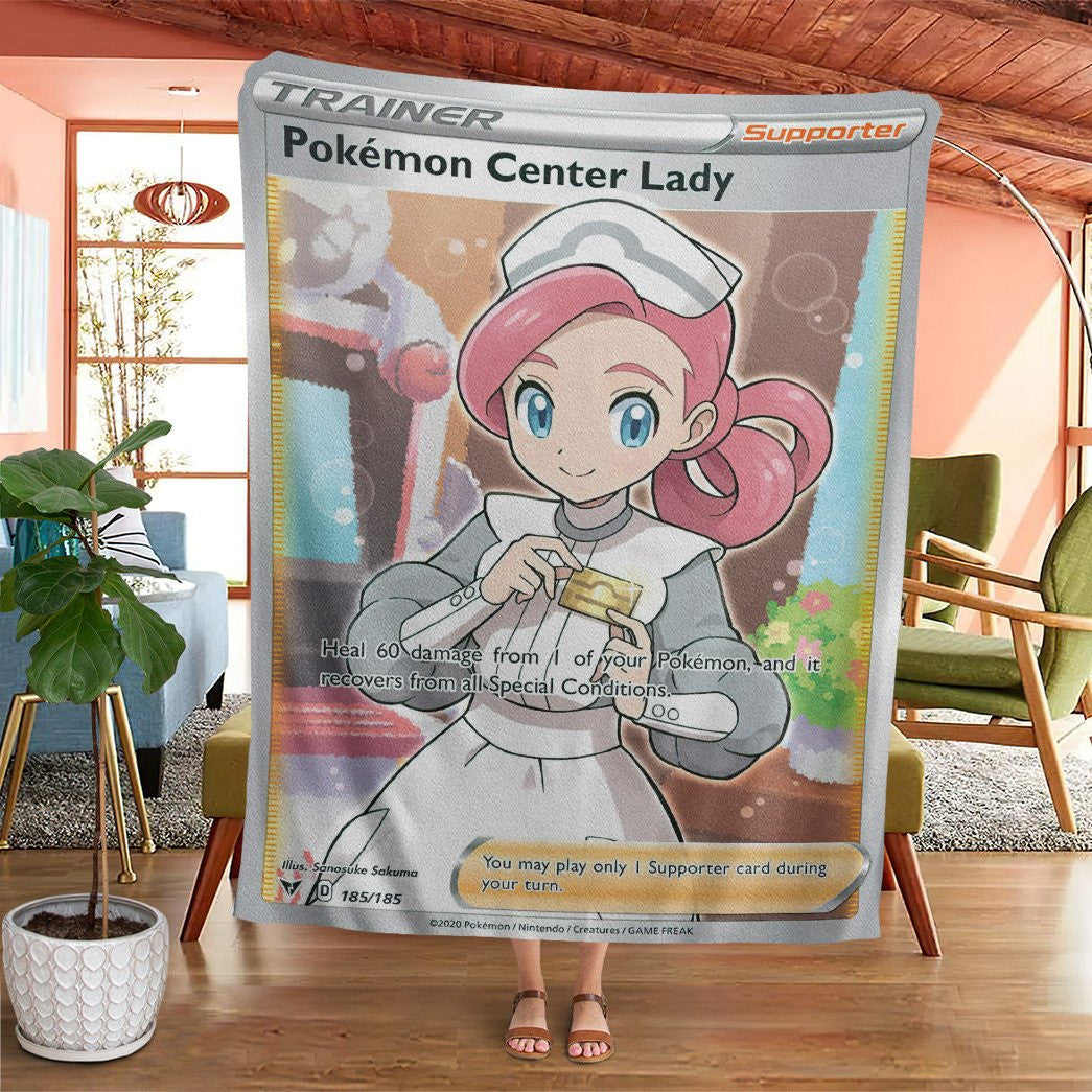 Anime Pkm Pokémon Center Lady Trainer Custom Soft Blanket